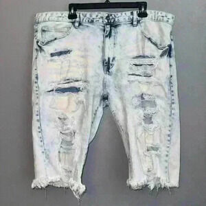 EUC Smoker Rise Denim Ripoff Rip & Repair Jean Shorts Acid Wash Blue Size 42